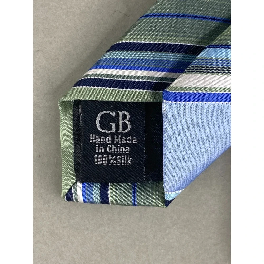 Geoffrey Beene Mens Striped Silk Tie Green Blue Coastal Palm Beach Preppy 59x4